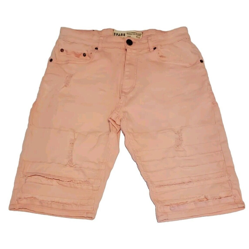 Spark Mens Premium Denim Pink Distressed Shorts Sz 32 Jort Dad Emo 90s Y2K